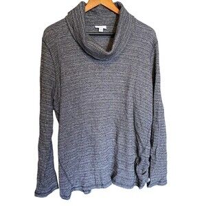 J Jill Top Womens XL Waffle Thermal Knit Cowl Neck Ruched Tie Sides Gray Black